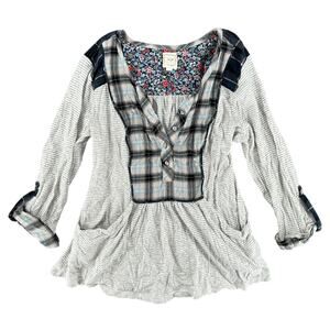 One September Plaid Patchwork Peplum Top Cottagecore Boho Small Petite